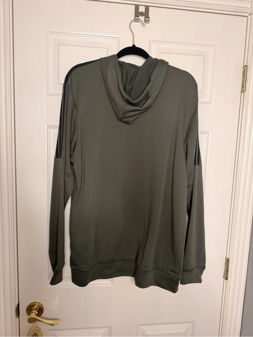 adidas Olive Green Full-Zip Hooded Jacket with Black Stripes